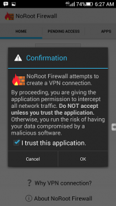 Konfirmasi NoRoot Firewall